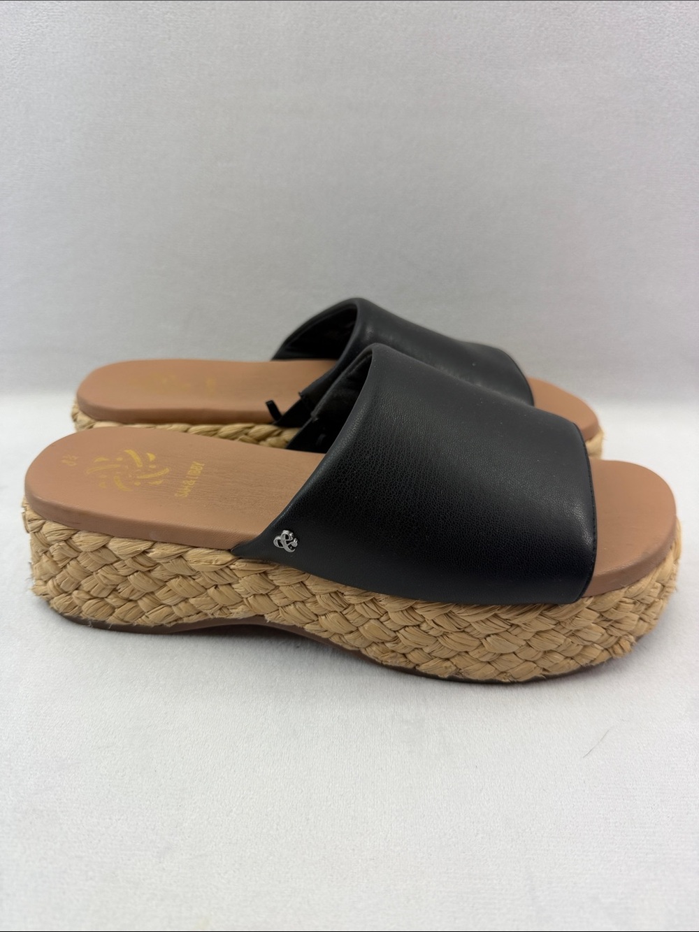 Sam & Libby Women’s Black Slide Platform Sandals with Braided Espadrille Sole - Picture 3 of 11